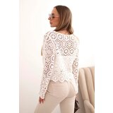 Kesi Włoski Women's summer openwork sweater with buttons and long sleeves ecru | Shoptok.si