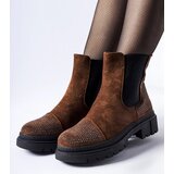 Gemre Brown ankle boots with rhinestones eco-suede Grinzane | Shoptok.si