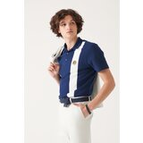 Avva Men's Navy Blue Polo Collar Jacquard Cotton Marine Printed Standard Fit Regular Cut T-shirt cene