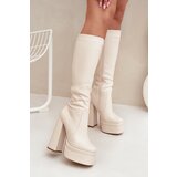 Boto Warm women's ankle boots on a heel and platform light beige Lysara Cijene
