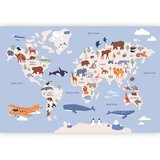  Foto tapeta - World Map With Animal Illustrations 147x105 Samoljepljiva | shoptok.hr
