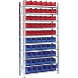 eurokraft pro Sestavljivi regal, višina 2000 mm, z odprtimi skladiščnimi posodami, 60 posod, 10 polic, osnovni regal | Shoptok.si