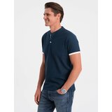 Ombre Men's collarless polo shirt - navy blue Cene