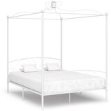 vidaXL Posteljni okvir z ogrodjem za baldahin bel kovinski 160x200 cm | Shoptok.si