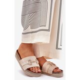 Boto Ladies Platform Slippers With Golden Decoration And Glitter Beige Morisela | ePonuda.com