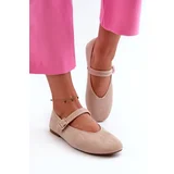 Kesi Beige ballet flats Anlofi made of eco-friendly suede with buckle closure