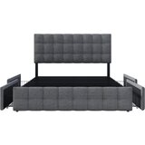 Lumor Kapitonirana lanena postelja s 4 predali – nastavljivo vzglavje + kovinsko letveno dno – 140x200 cm – siva, (22151506) | Shoptok.si