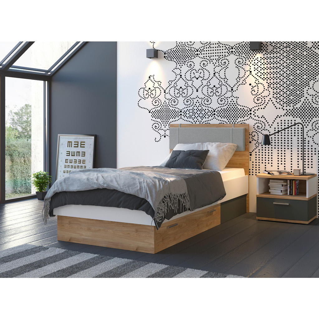 Modern Living Postelja Twenty, Barva Hrasta, Barva Grafita, 120x200cm | Shoptok.si
