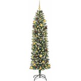  Umjetno vitko božićno drvce Zelena i bijela 210 cm - 210 cm s LED-ima i zlatnim/brončanim kuglicama | shoptok.hr