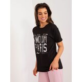 Fashion Hunters Black T-shirt with lettering and appliqués Cene