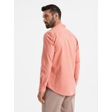Ombre Men's linen shirt with stand-up collar and pocket REGULAR FIT - pink | shoptok.hr