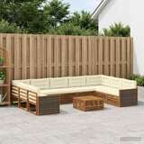  Set vanjskih sofa 10 kom. Prirodna i krem Čvrsto drvo akacije Smeđa | Shoptok.si