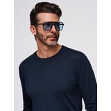 Ombre Men's sweater with round neckline in stretch knit with classic weave - navy blue | shoptok.hr