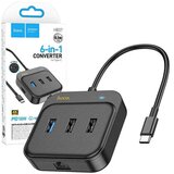 Hoco adapter hub HB37 6in1 type c to HDTV+RJ45+USB 3.0+USB 2.0 x2+PD100W 0,2m crni Cene