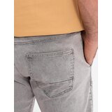 Ombre Men's denim short shorts with decorative stitching - light grey | shoptok.hr