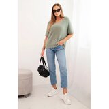 Kesi Włoski Women's sweater made of soft fluff with a V-neck and short sleeves dark mint | Shoptok.si
