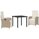 vidaXL 3-dijelni vrtni blagovaonski set s jastučićima bež poli ratan, vrtni stol crni 80x80x73 cm od kaljenog stakla Cijene