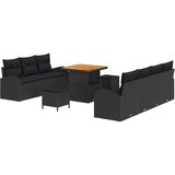 vidaXL 10-delni komplet vrtne sofe z blazinami Črn Poli ratan Akacije, 2-sedežna vrtna sofa z blazinami Črn Poli ratan, 3-delni vrtni jedilni set z blazinami Črn Poli ratan Akacije | Shoptok.si