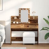 vidaXL Toaletna mizica z ogledalom in LED lučmi iz starega umetnega lesa | Shoptok.si