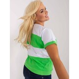 Fashion Hunters White and green blouse plus size with short sleeves Cene
