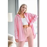 Dewberry 49999 Blue Wrinkled Detailed Striped Women Shirt-PINK cijene