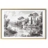  Plakat - Black-and-White Vintage Landscape with a Pond 60x40 Zlatni okvir s margom | shoptok.hr
