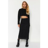 Trendyol Black Midi Lined Mesh Fabric High Waist Knitted Skirt Cene