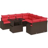 vidaXL Sjedeća garnitura za vrt 9 kom. Smeđa Poli Ratan - Smeđe-crvena | shoptok.hr