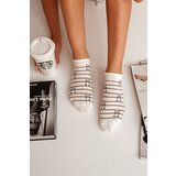 Milena Womens Cotton Ankle Socks Pandas And Stripes Ecru | Shoptok.si