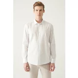 Avva Men's Grey-white 100% Cotton Striped Classic Collar Standard Fit Normal Cut Poplin Shirt