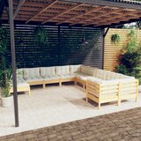 Maison Chic Seti vrtnega pohištva - Vrtna garnitura - Vrtni pohištvo set 11-delna s krem blazinami borovina, (21816148) | Shoptok.si