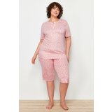 Trendyol Curve Pink Floral Pattern Capri Knitted Pajamas Set Cene