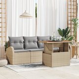 vidaXL 5-delni vrtni jedilni set z blazinami bež poli ratan akacija | Shoptok.si