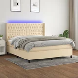  Krevet box spring s madracem LED krem 180x200 cm od tkanine