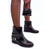 Boto Women's Adorned Leather Boots on a Flat Heel Black Adkrana | ePonuda.com