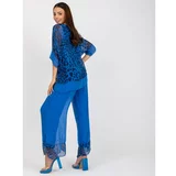 Fashionhunters Dark blue silk blouse with a print and lining