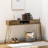 HOMCOM konzolna mizica za predsobo in dnevno sobo iz iverne plošče in jekla z mizno ploščo, odprto polico in 2 predaloma, 120x29x79cm, bronasta, (20755631) | Shoptok.si
