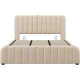 Lumor Postelja s predalom 180x200 cm iz lanenega blaga – z USB + Type-C polnjenjem – okrašena z zlatimi trakovi – bež, (22151544) | Shoptok.si