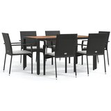  7-dijelni vrtni blagovaonski set s jastucima crni od poliratana | shoptok.hr