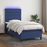  Box spring postelja z vzmetnico LED modra 90x200 cm blago Cene