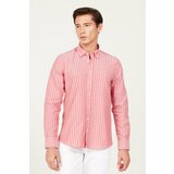 AC&Co / Altınyıldız Classics Men's Claret red-white Slim Fit Slim Fit, Hidden Button Collar 100% Cotton Striped Shirt. Cene