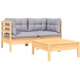 Maison Chic Seti vrtnega pohištva - Vrtna garnitura - Vrtni pohištvo set 3-delna s sivimi blazinami borovina, (21813755) | Shoptok.si