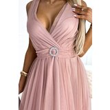 Numoco Women's tulle dress with neckline and decorative buckle | Shoptok.si