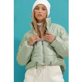 Trend Alaçatı Stili Women's Mint Stand Collar Double Pocketed Inflatable Puffer Coat with Elastic Waist