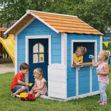 GINGER dečija drvena kućica za igru – za igranje uloga, dvorište i baštu, plava, 118×138×132,5 ( WKP-1113 ) | Eponuda.com