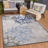 Lesnina XXXL PREPROGA ZA ZUNANJO UPORABO Floral 80/150 cm tkano modra, siva, bela | Shoptok.si