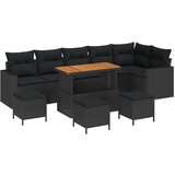 vidaXL 10-dijelna vrtna sofa s jastučićima Crni Poli Ratan Akacija, 4-dijelni vrtni set za objedovanje s jastučićima Crni Poli Ratan Akacija Cijene