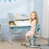 HOMCOM Šolska pisalna miza s stolom za otroke od 3 do 12 let z nastavljivo višino, nagibnim vrhom in oblazinjenimi blazinami, jeklo in MDF, svetlo modra, (20744992) Cene