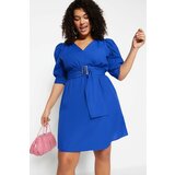Trendyol Curve Plus Size Dress - Blue - Wrapover Cene