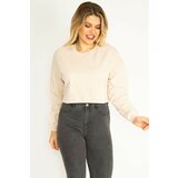 Şans Women's Plus Size Mink Raised Fleece Fabric Embroidered Sweatshirt Cene